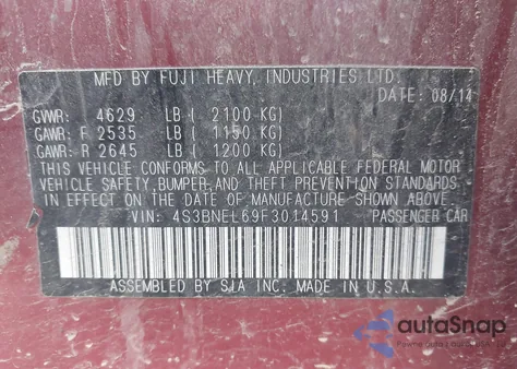 2015 Subaru Legacy 3.6R Limited z USA, uszkodzony, nr VIN 4S3BNEL69F3014591